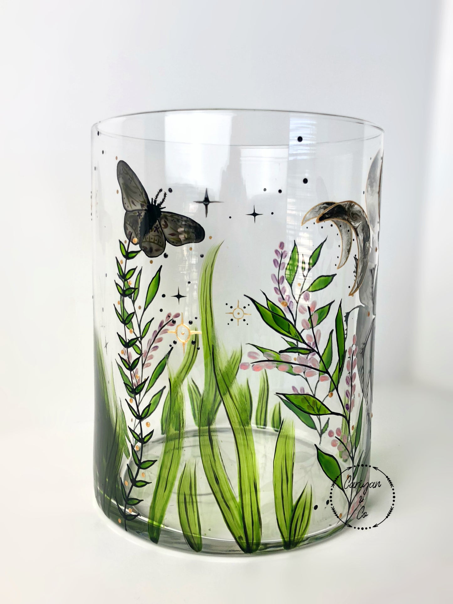 Hand Painted Whimsical Beetle Glass Vase