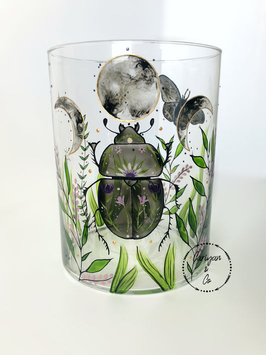 Hand Painted Whimsical Beetle Glass Vase