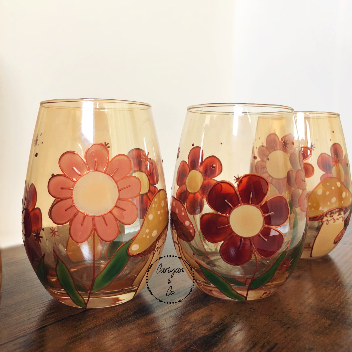 Retro Fall Flowers Wine Glass