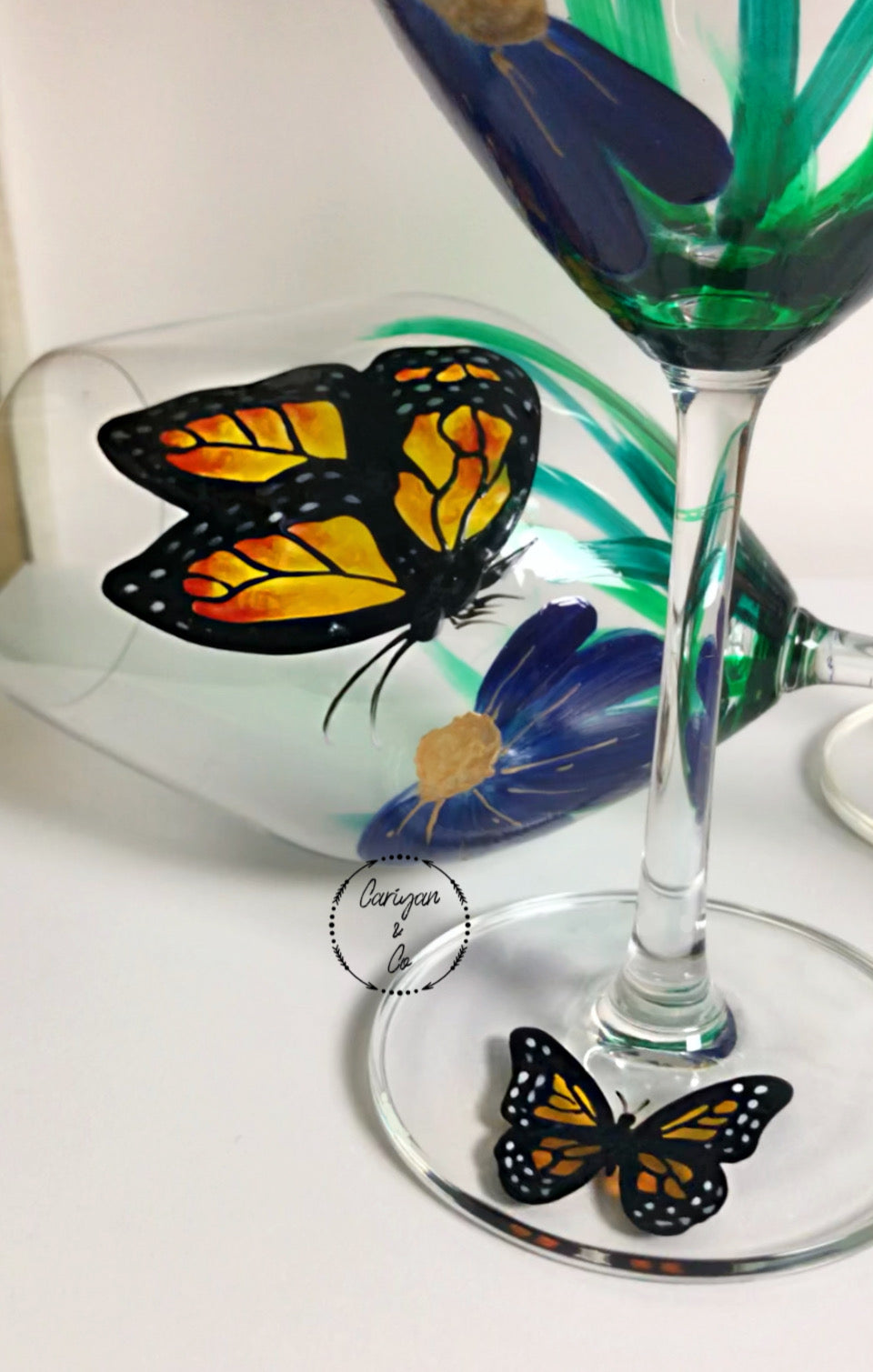 Stemmed Monarch Wine Glass, Butterfly Glass Cup
