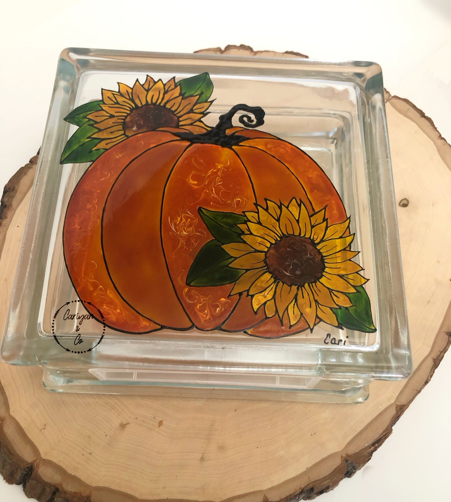 Pumpkin Sunflower Glass Box