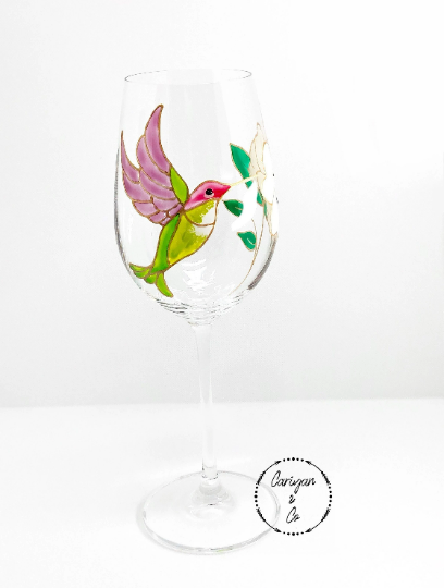 Hummingbird Stemmed Wine Glass, Spring Wine Glasses, Nature Wine Glass