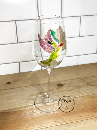 Hummingbird Stemmed Wine Glass, Spring Wine Glasses, Nature Wine Glass