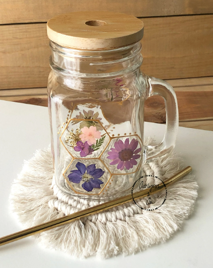 Iced Coffee Cup Glass with Bamboo Lids - Butterfly's cup - Custom