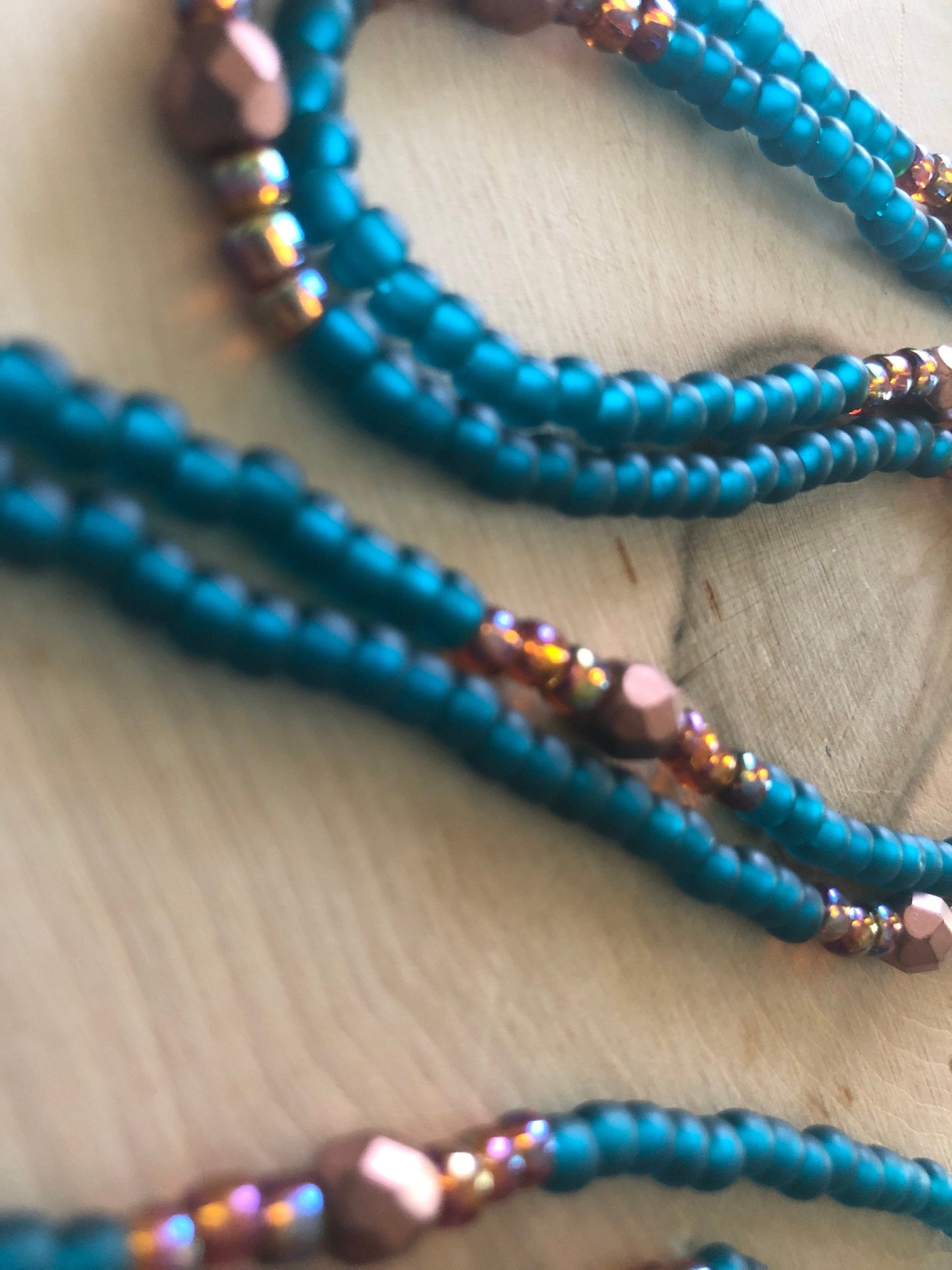 Flower Charm Teal Matte Copper Waist | Necklace Beads with clasp | Stretchy Beads | Belly Beads | Seed Bead Necklace