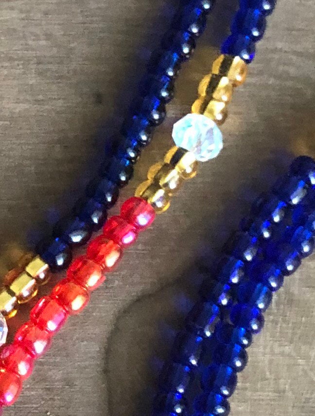 Red Blue Gold WonderWoman waist Beads with clasp