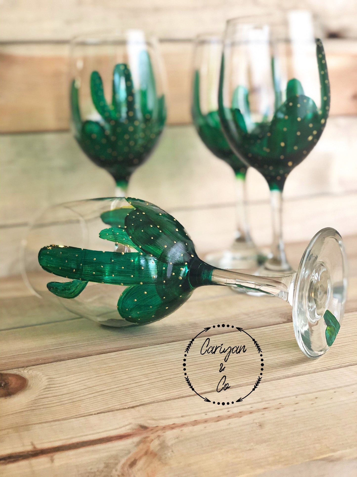Cactus Stemmed Wine Glasses, Succulent Wine Glasses, Hand Painted Wine Glasses