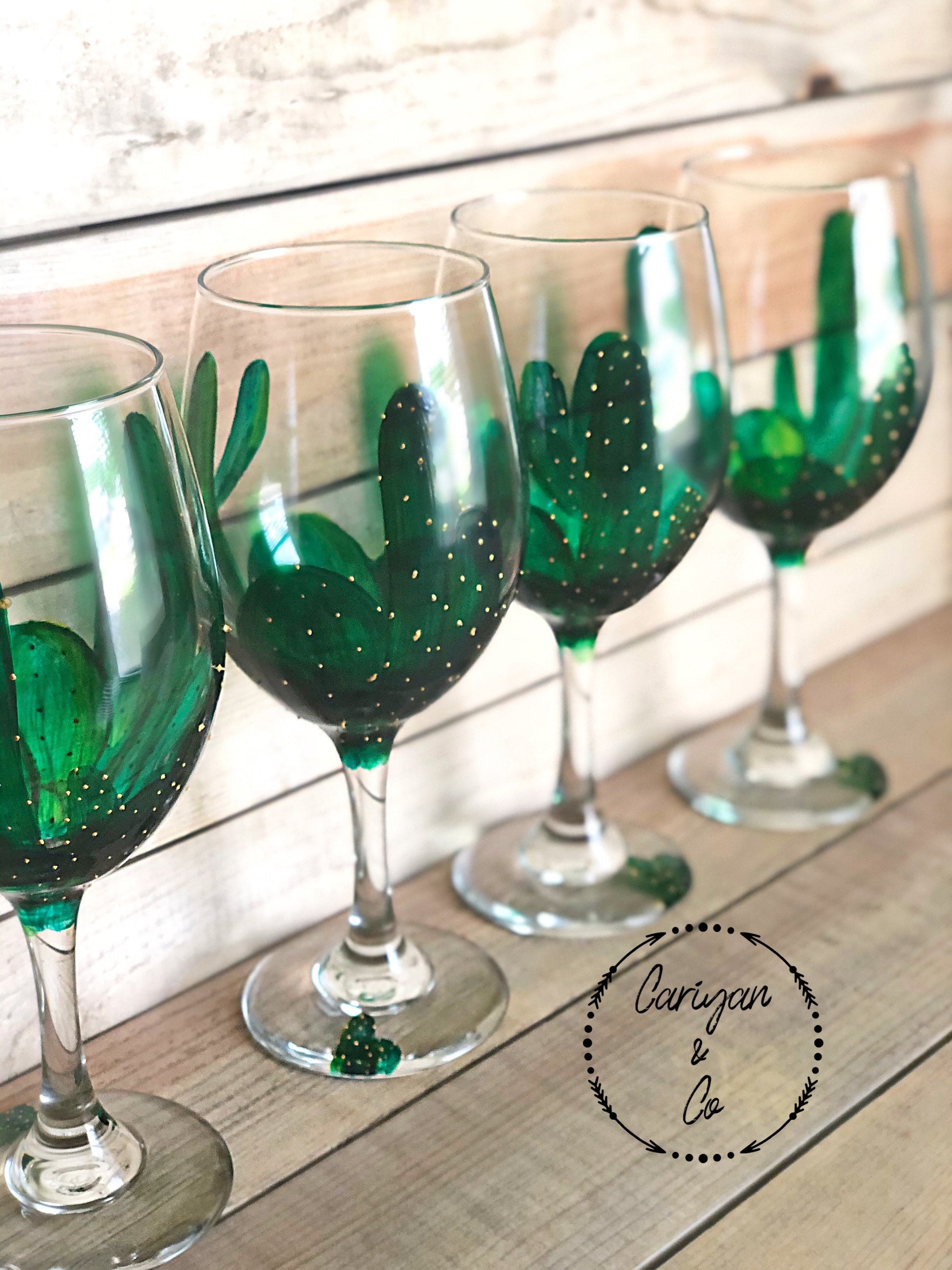 Cactus Stemmed Wine Glasses, Succulent Wine Glasses, Hand Painted Wine –  Cariyan & Co