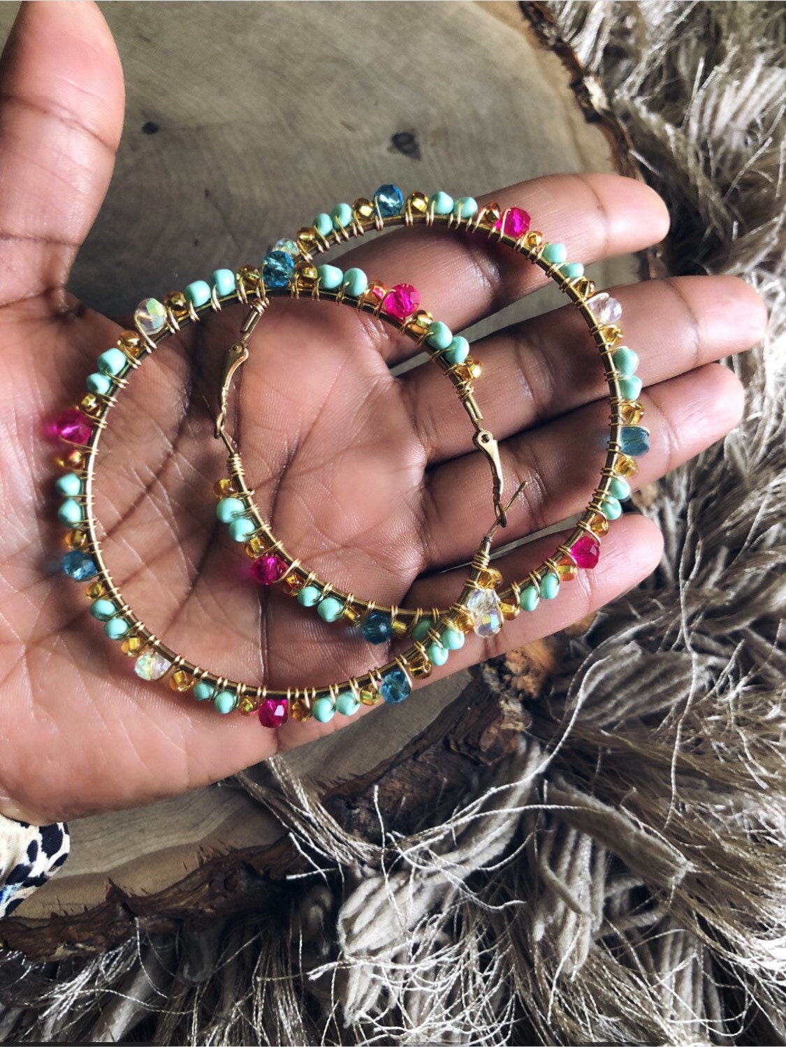 Handcrafted Wire Wrapped Earrings | Gold Hoop Earrings | Turquoise Earrings