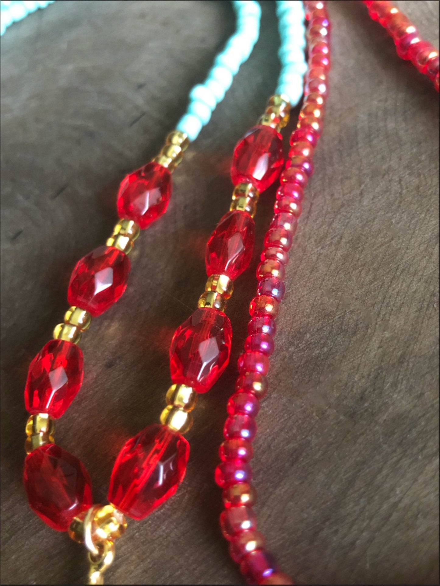 Blue Red Waist Beads With Charm