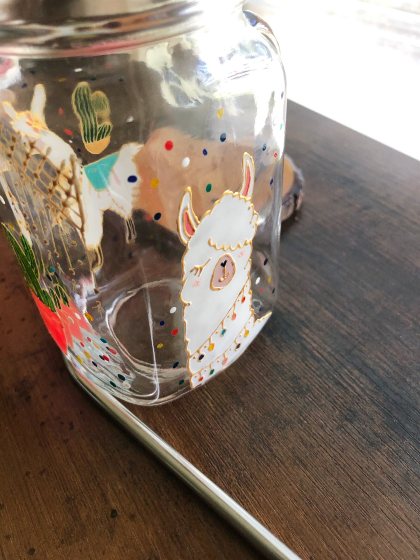 Iced Coffee Cup, Glass Cup, Travel Mug Cup, Hand Painted Glasses, Llama Glass Coffee Mug