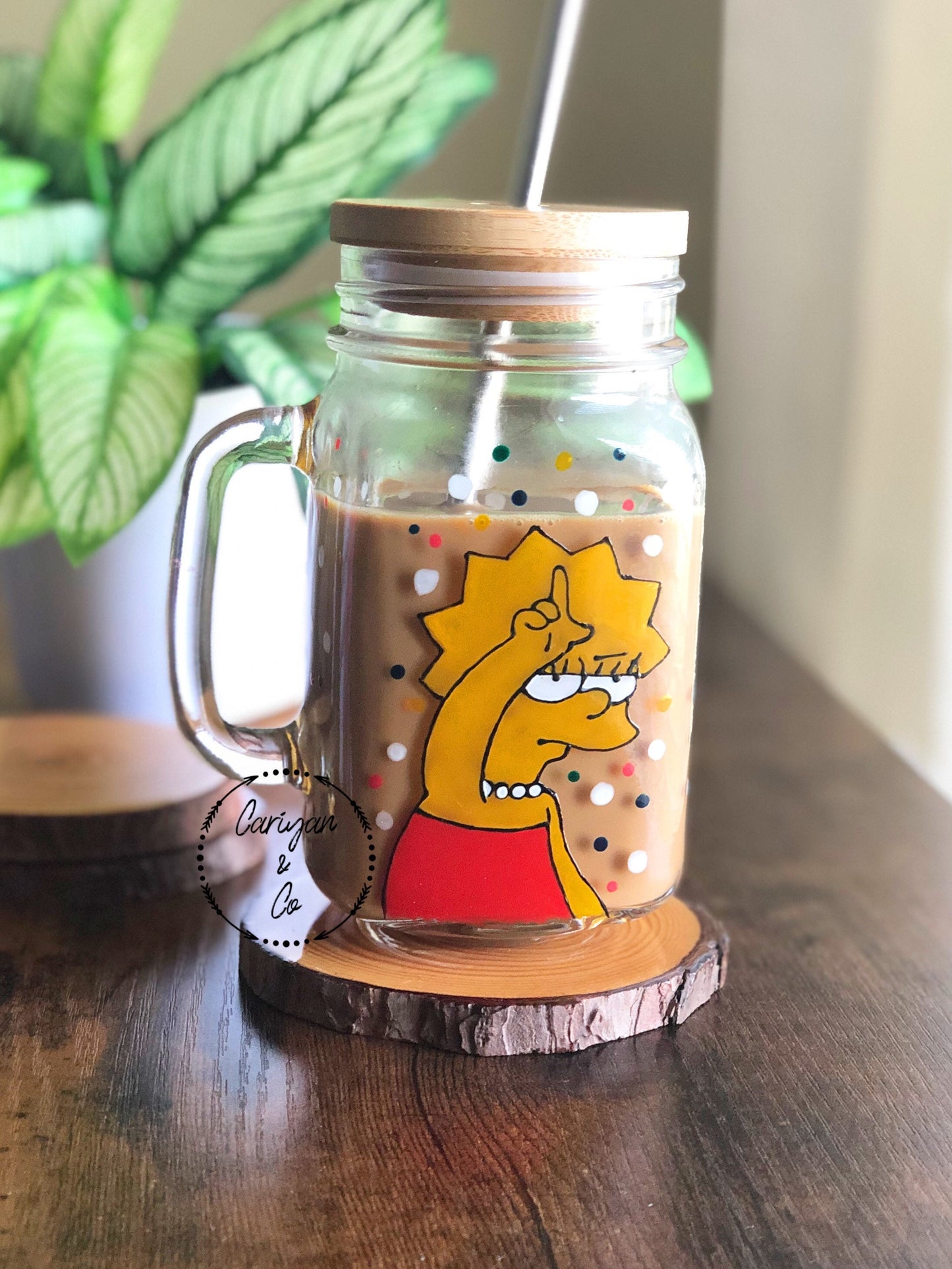 Cartoon Animated Glass Coffee Mug, Iced Coffee Cup, Glass Cup, Travel Mug Cup, Hand Painted Glasses, Personal Mug Cup