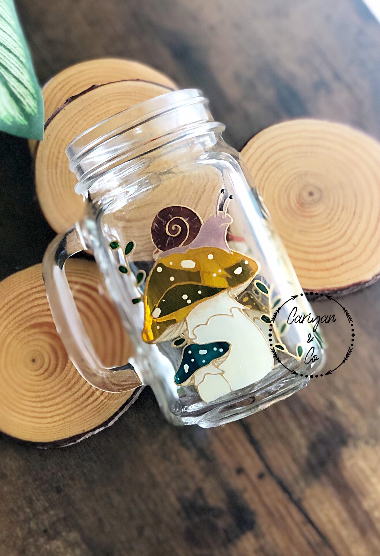 Iced Coffee Cup, Yellow Amanita Muscaria Mushroom Glass Forest Coffee Mug, Glass Cup, Travel Mug Cup, Hand Painted Glasses