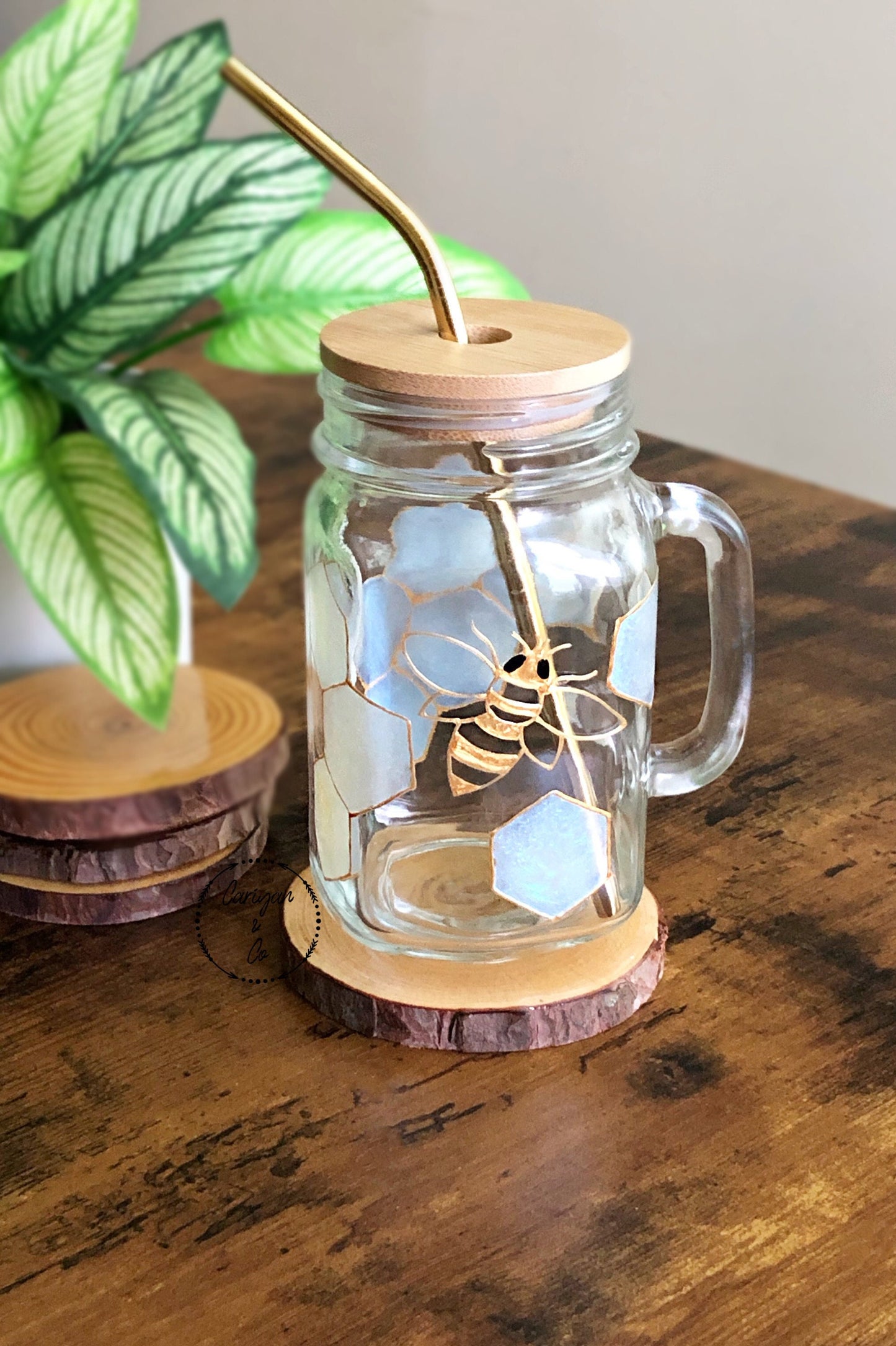 Beekeeper Honeycomb Coffee Mug, Iced Coffee Glass Mug