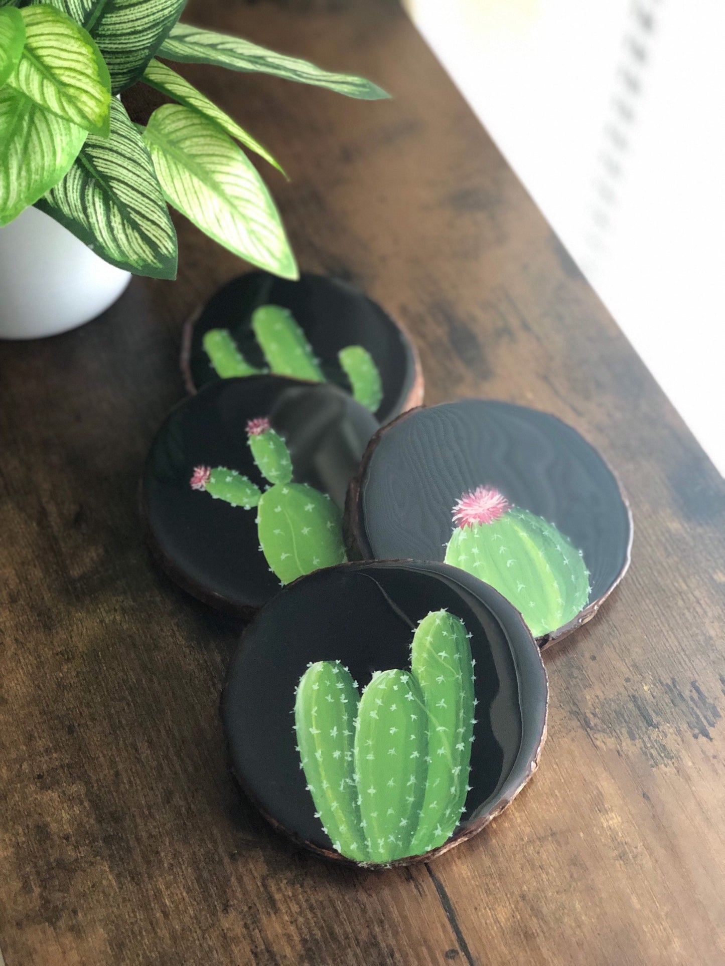 Cactus Natural Wood Coasters Black