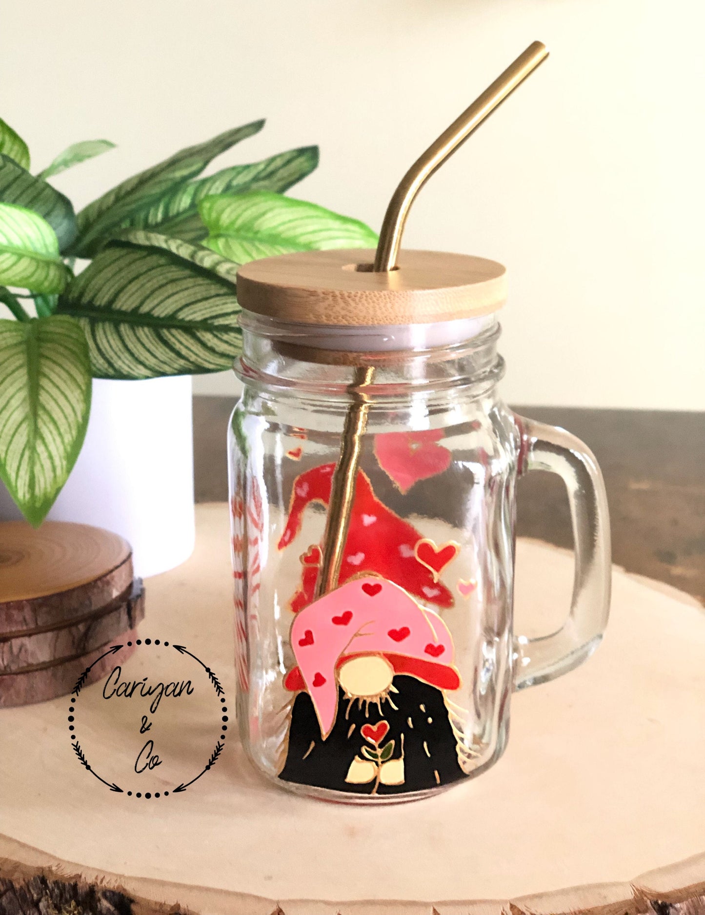 Iced Coffee Glass Mug, Valentine Gnomes Coffee Mug