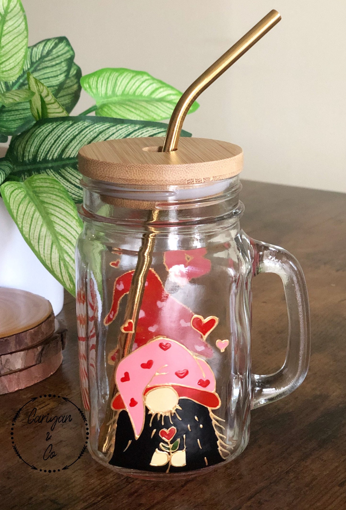 Iced Coffee Glass Mug, Valentine Gnomes Coffee Mug