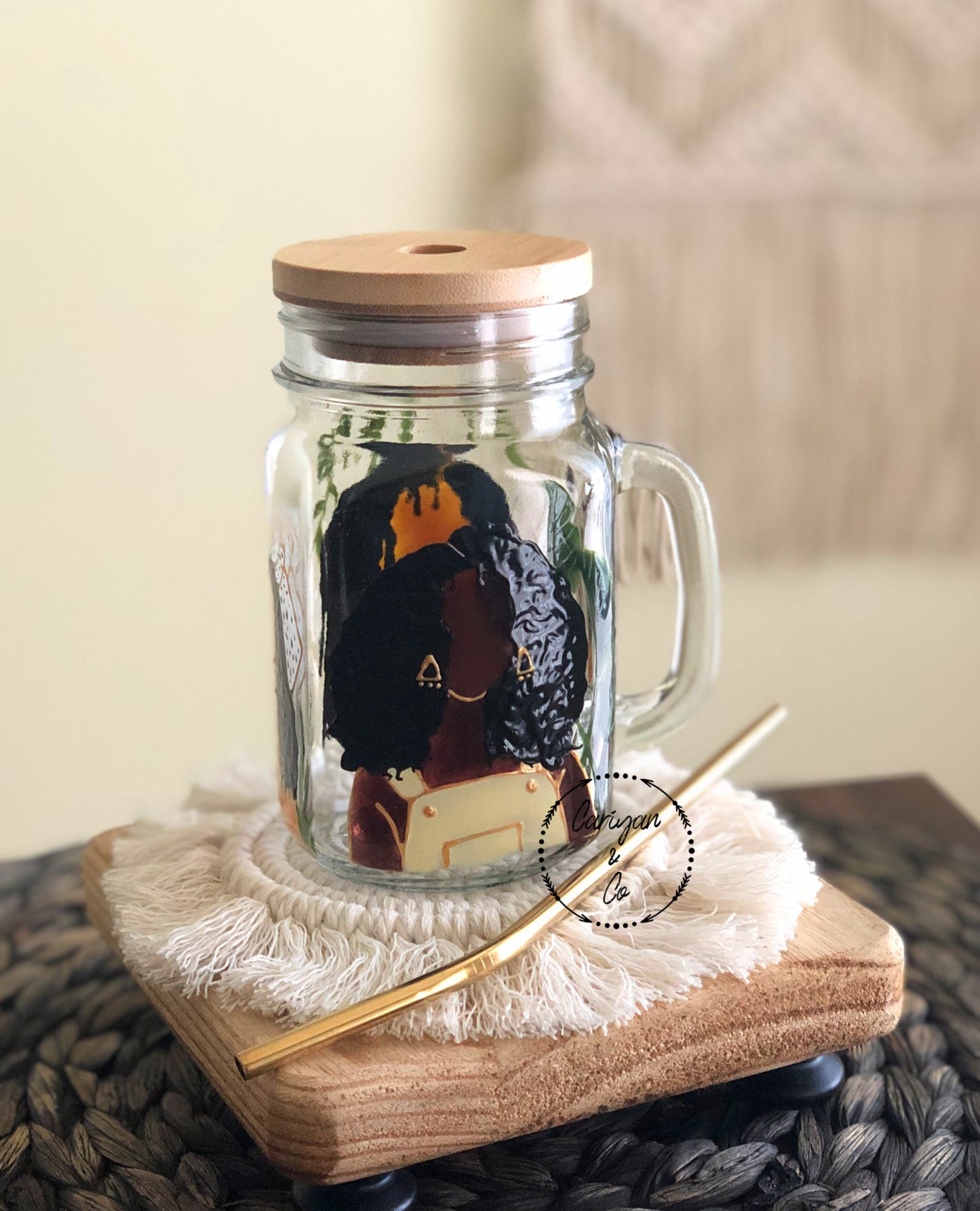 Black Bohemian Woman Glass Coffee Mug