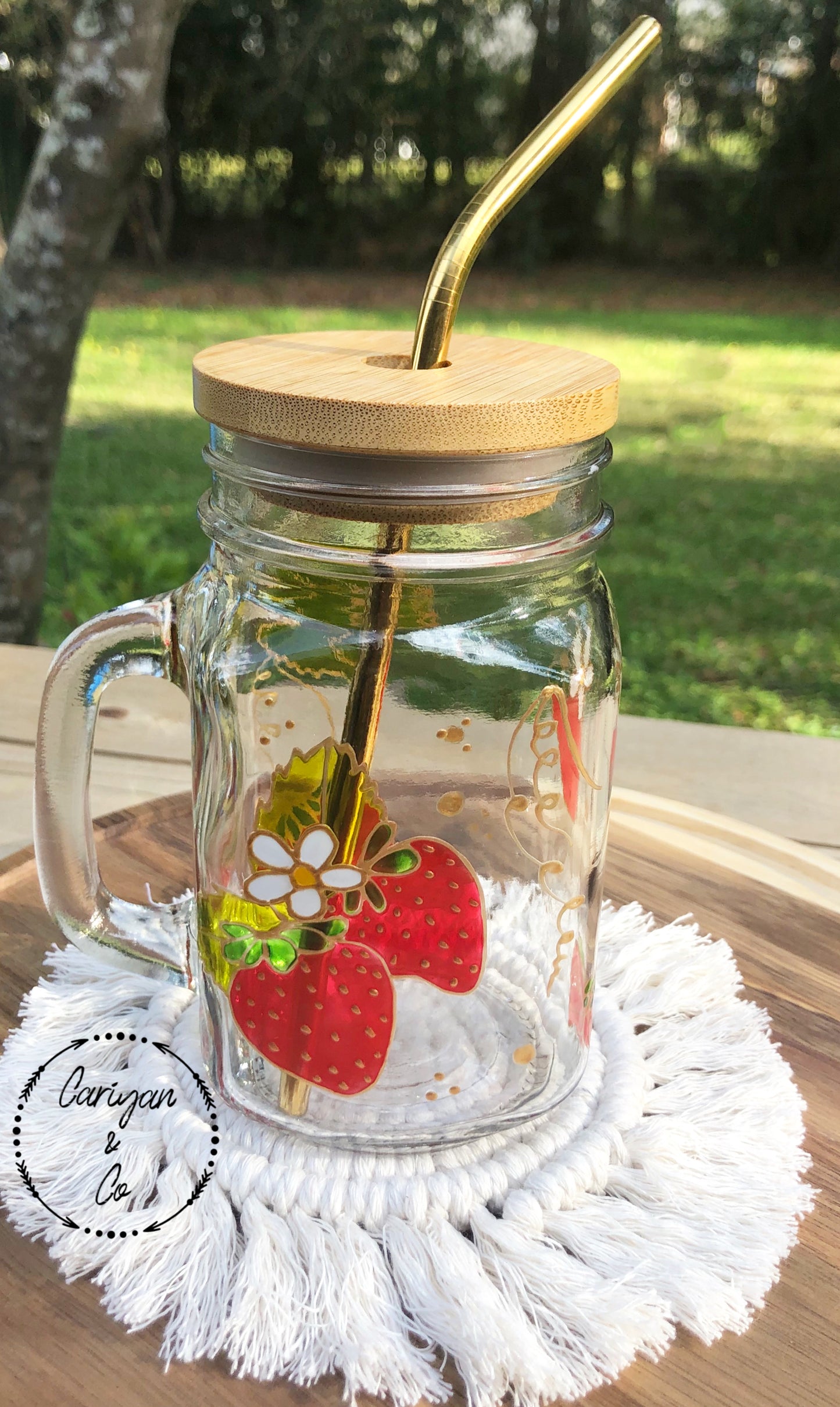 Iced Coffee Glass Mug Cup, Strawberry Glass Mug