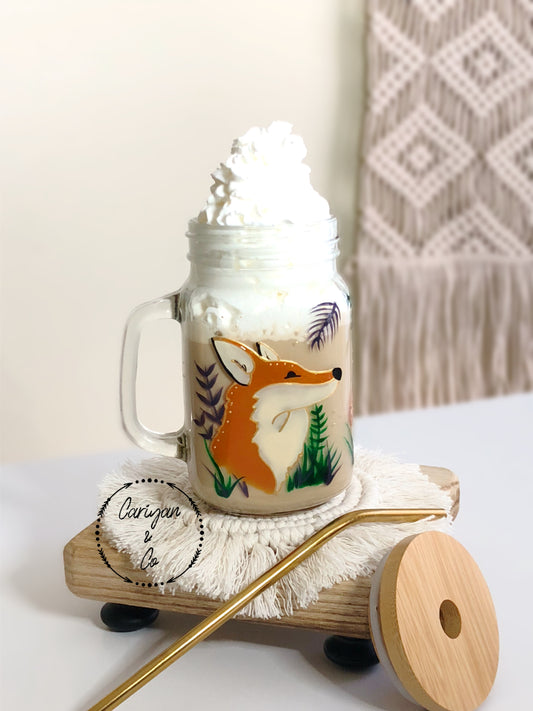 Iced Coffee Glass Mug, Red Fox Glass Cup