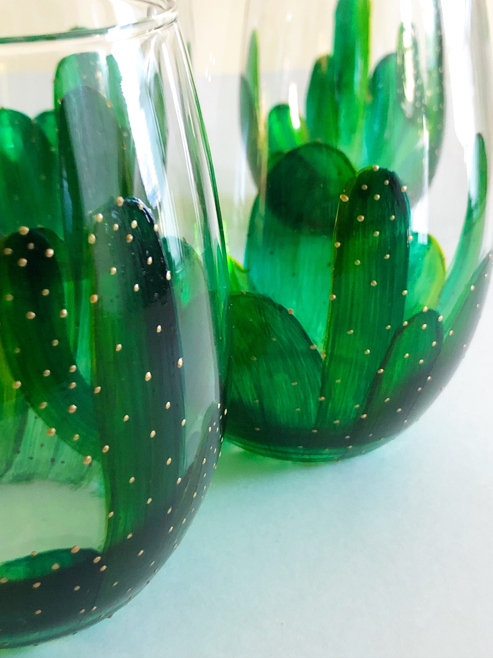 Cactus Stemmed Wine Glasses, Succulent Wine Glasses, Hand Painted