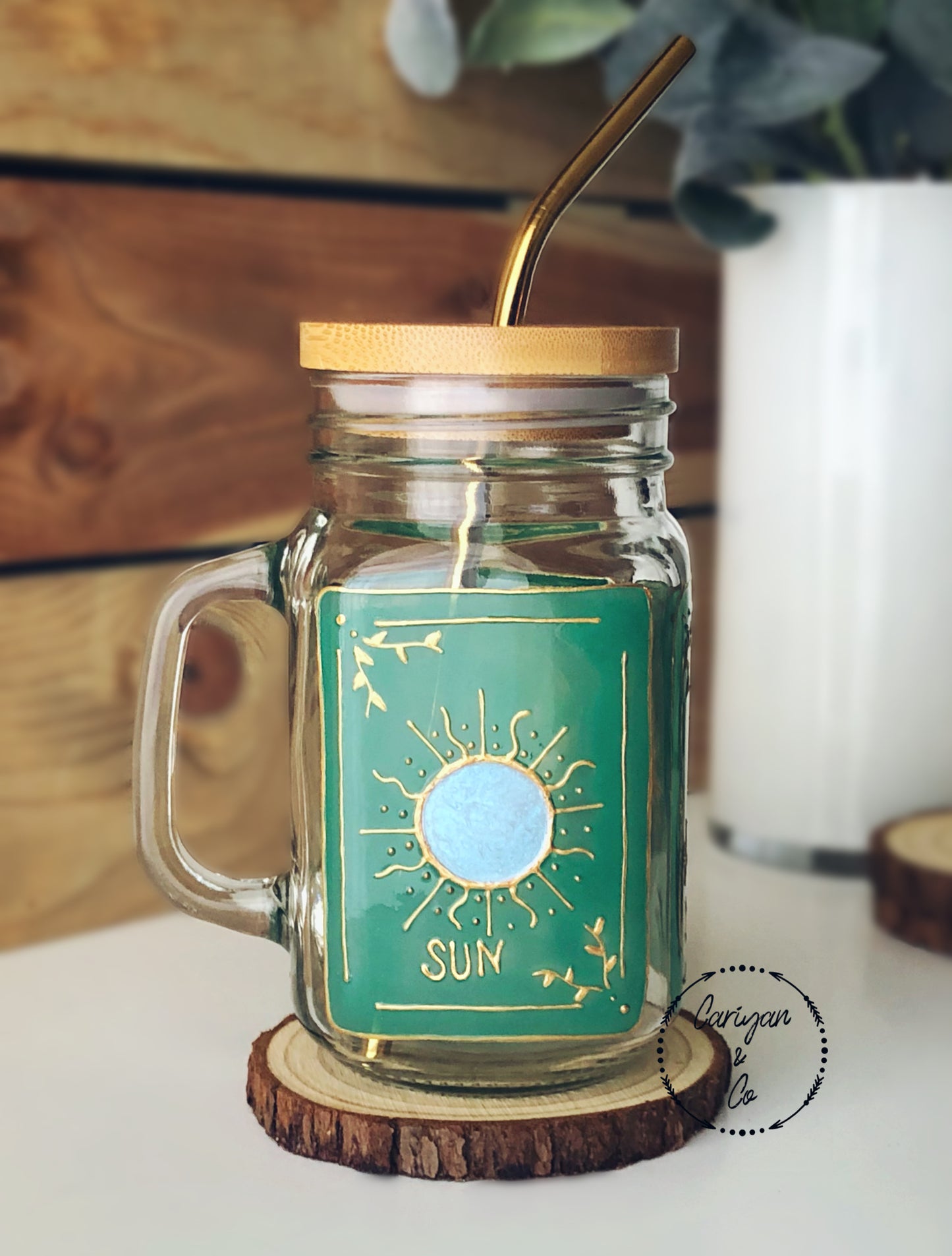 Iced Coffee Glass Mug, Sun Moon Stars Glass Tumbler