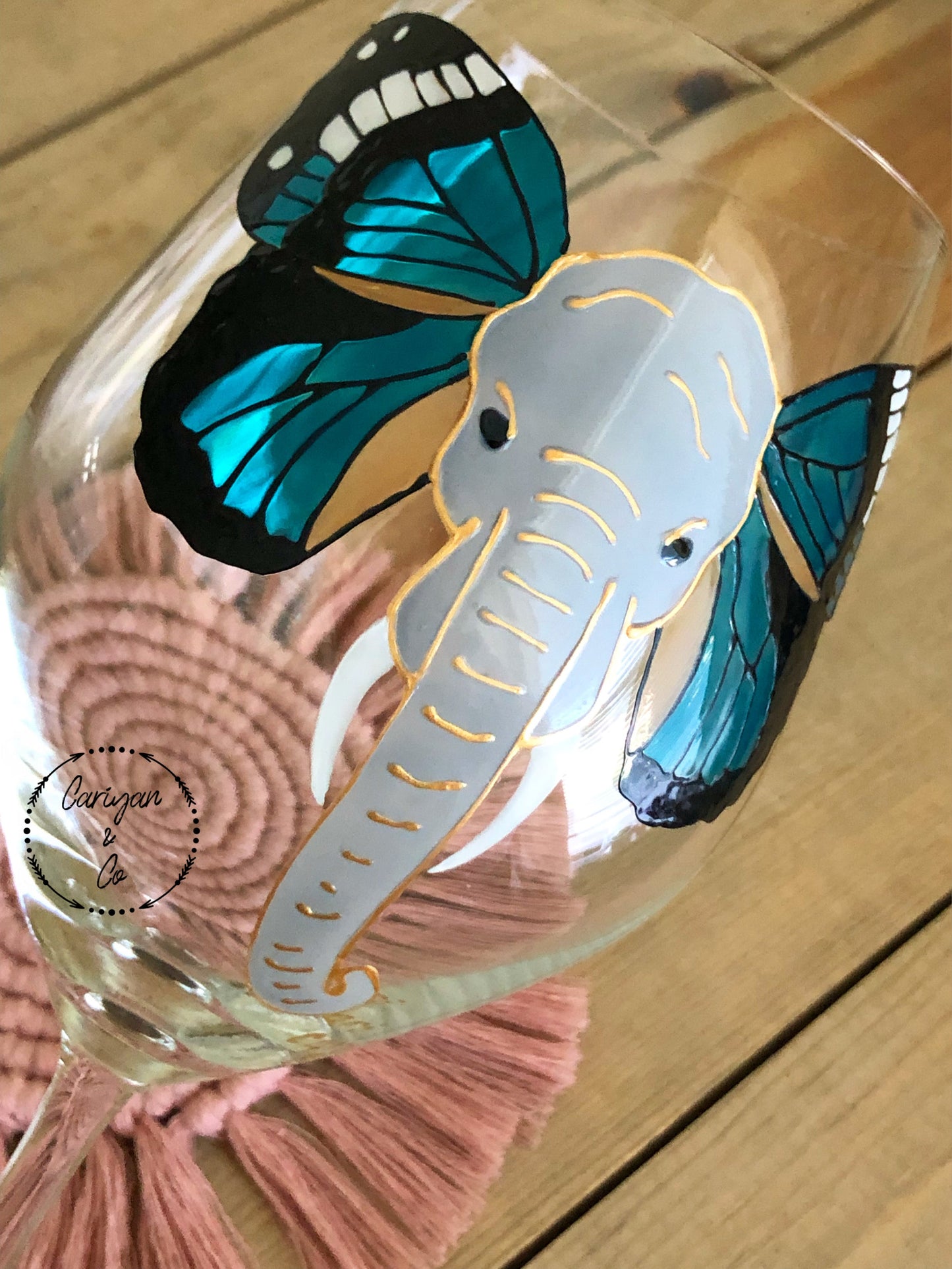 Elephant Butterfly Stemmed Wine Glass