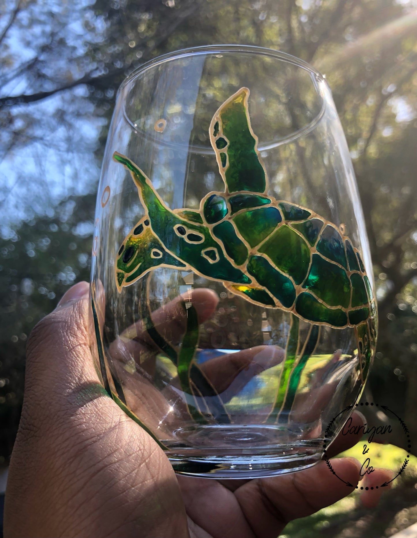 Sea Turtle Wine Glass, Hand Painted Under the Sea Wine Glass Cup