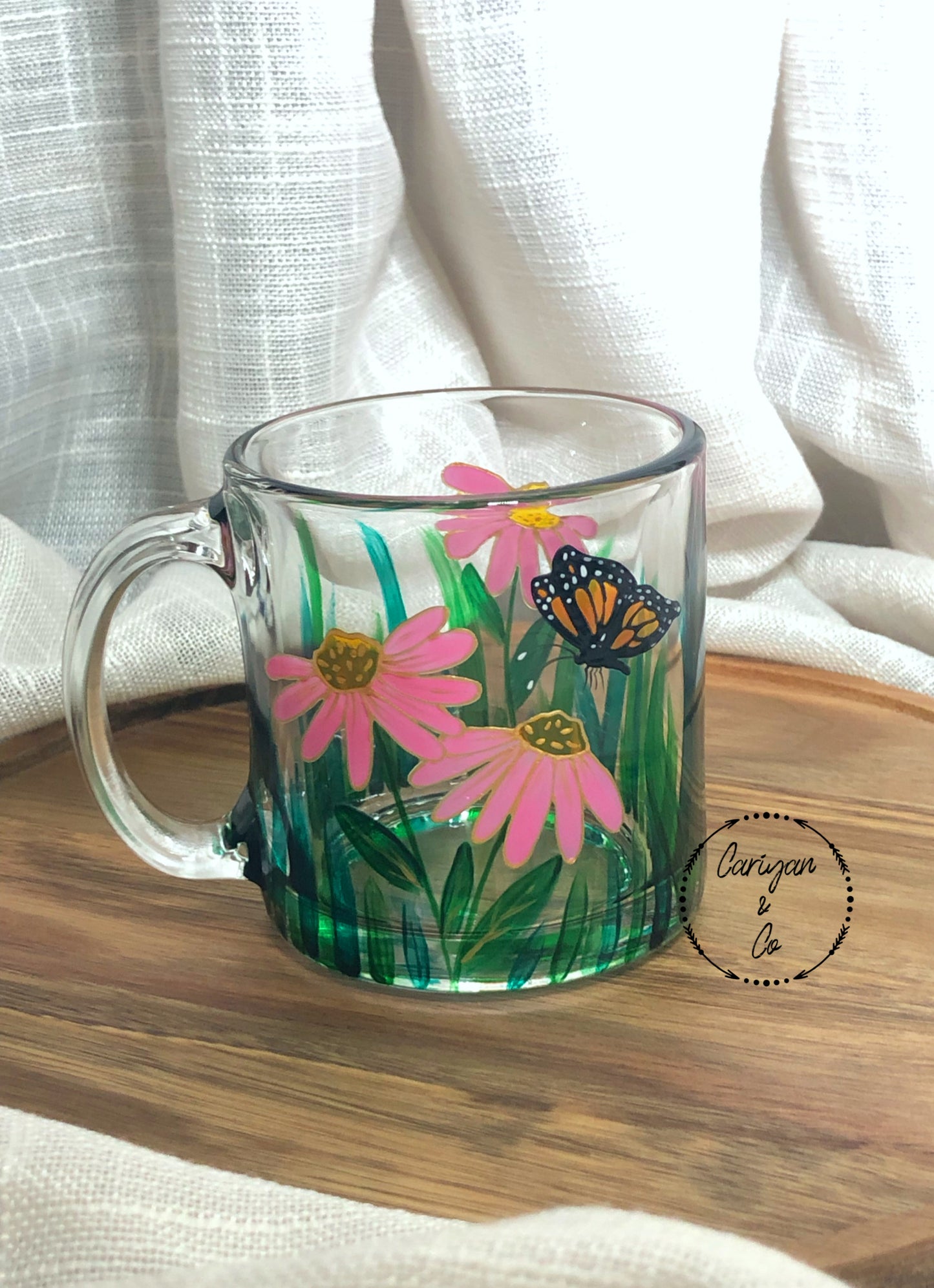 Flower Butterfly Glass Coffee Mug