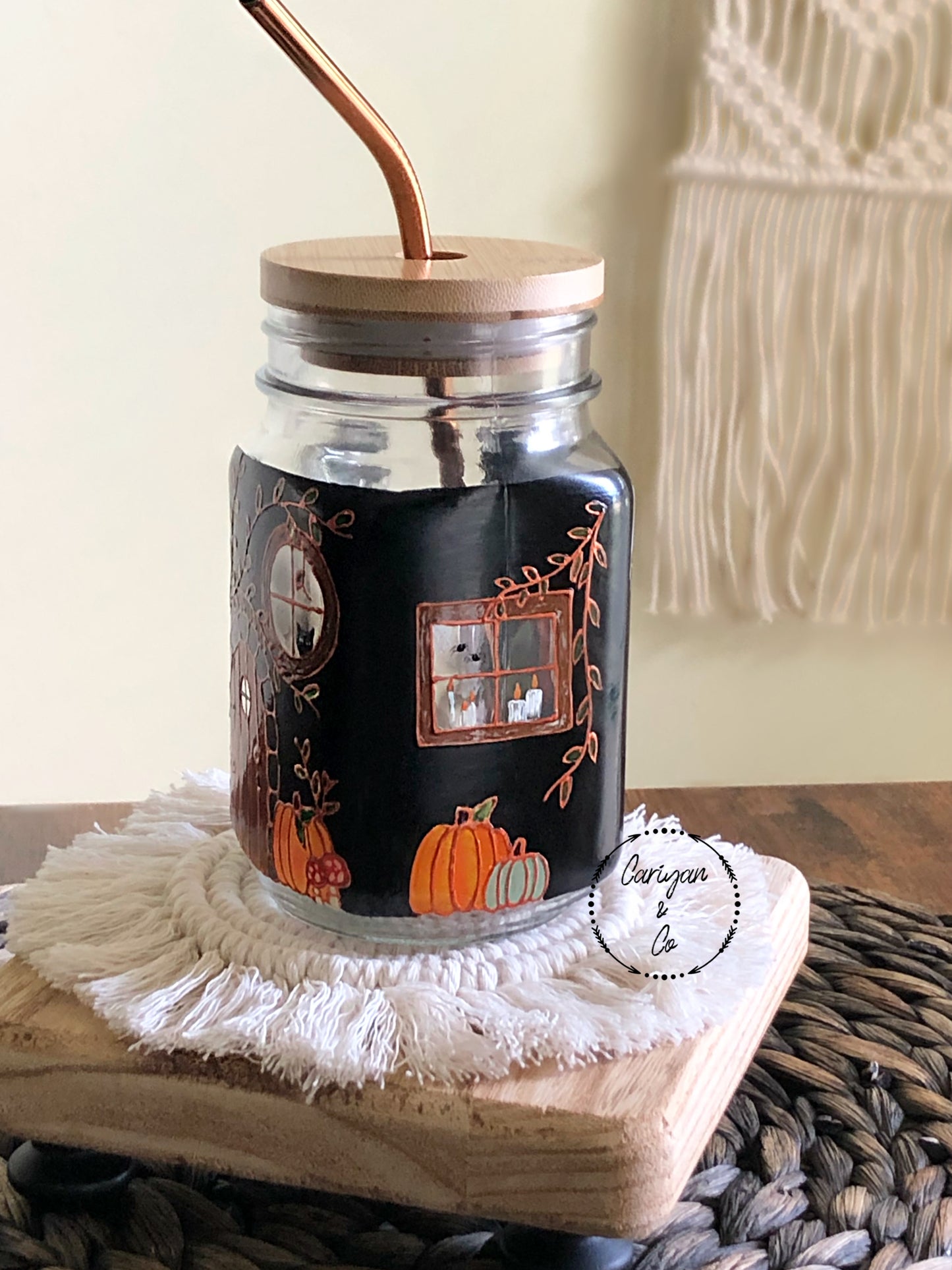 Pumpkin Cottage Iced Coffee Glass Cup Mug