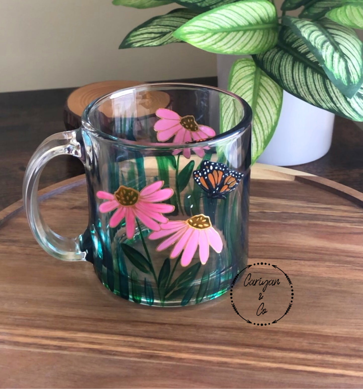 Flower Butterfly Glass Coffee Mug