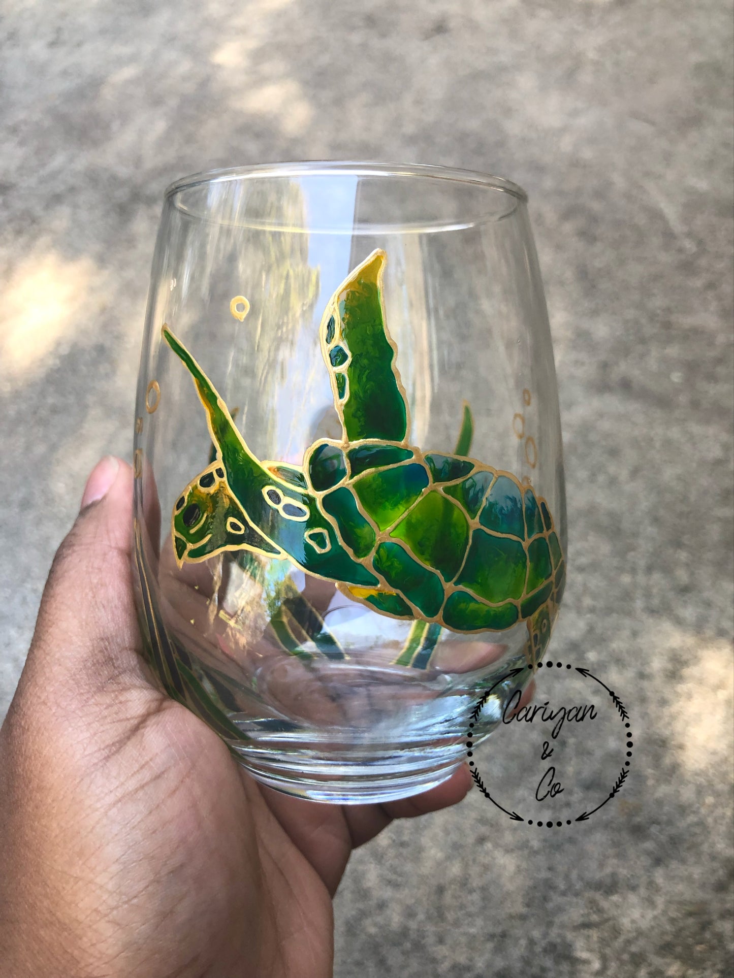Sea Turtle Wine Glass, Hand Painted Under the Sea Wine Glass Cup