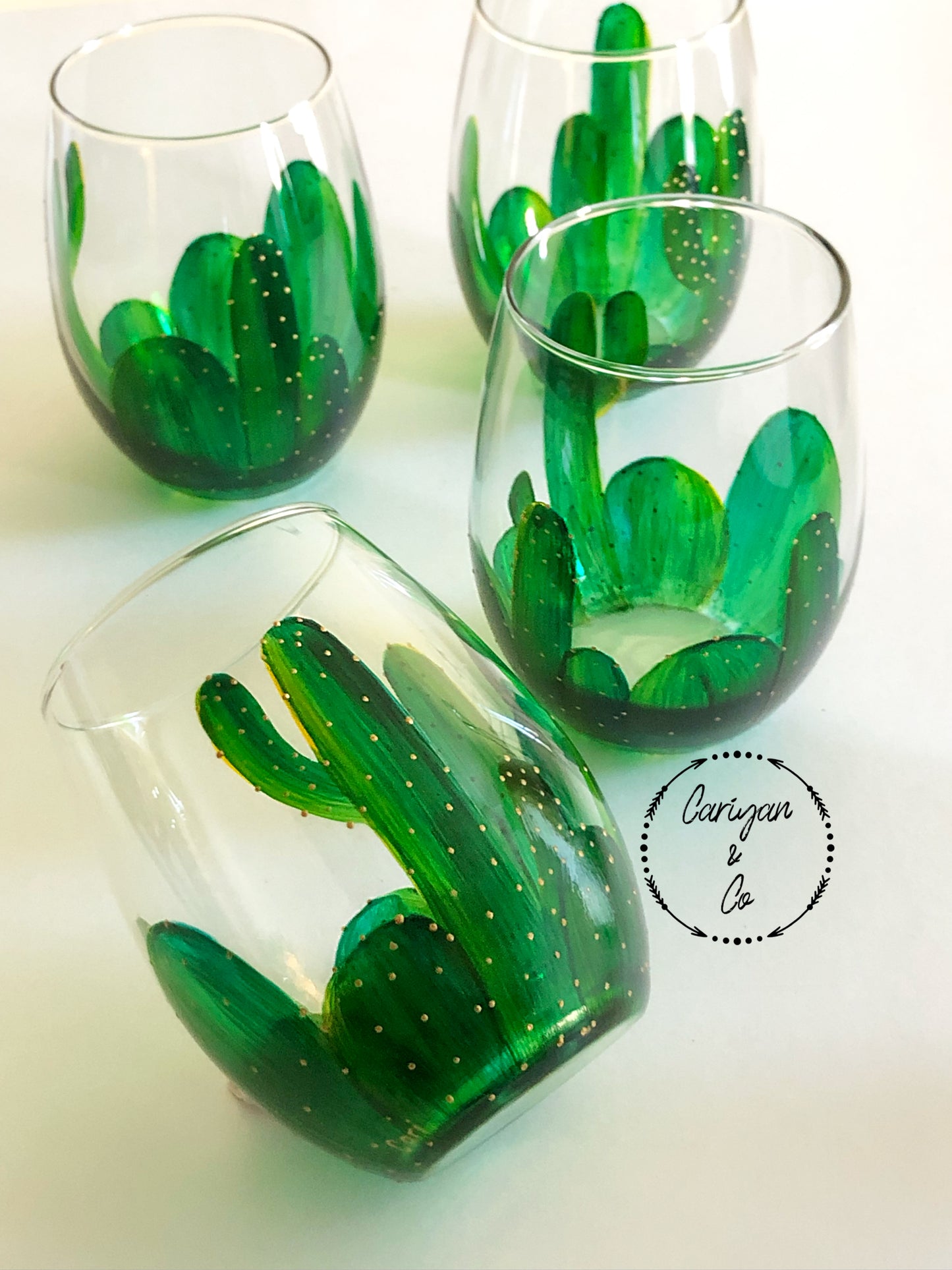 Cactus Stemmed Wine Glasses, Succulent Wine Glasses, Hand Painted