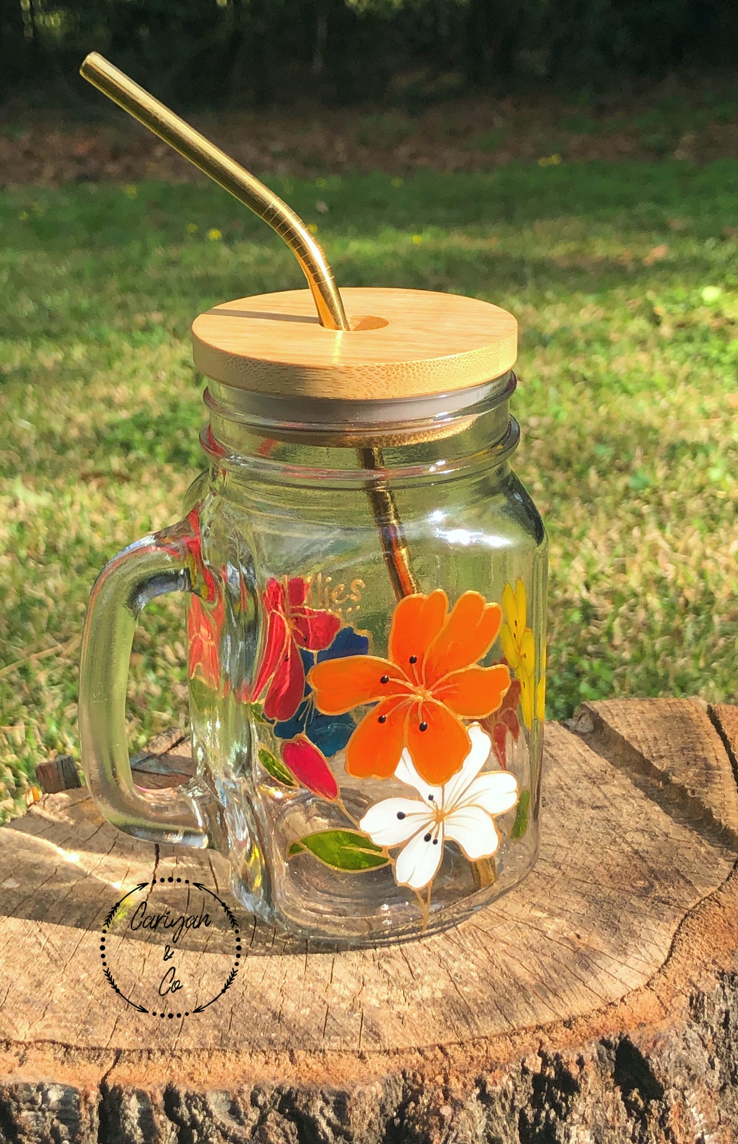 Lily Glass Coffee Mug, Floral Iced Coffee Cup