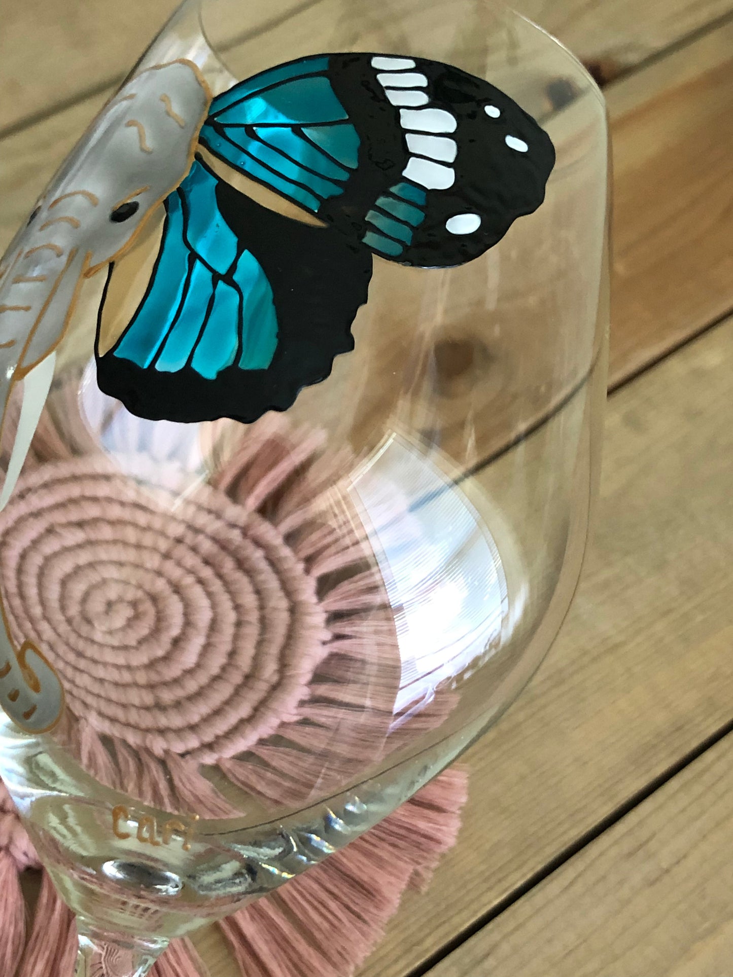 Elephant Butterfly Stemmed Wine Glass